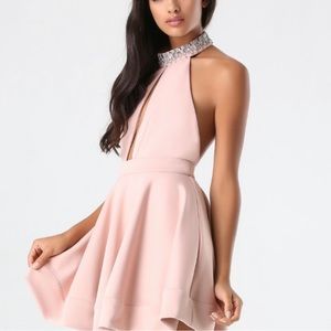 💋 Bebe blush pink halter embellished dress S small New RARE 💋
